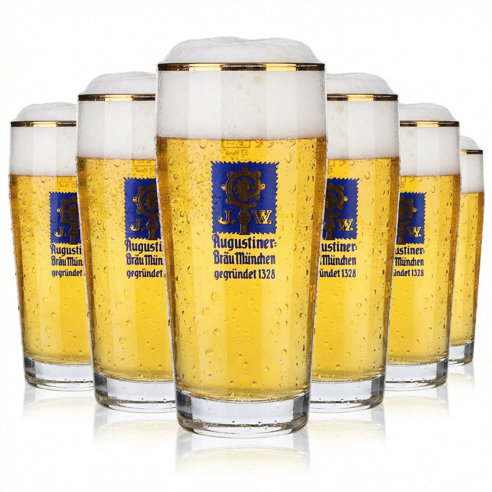 6 verres à bière Augustiner 0,3 l avec bord doré