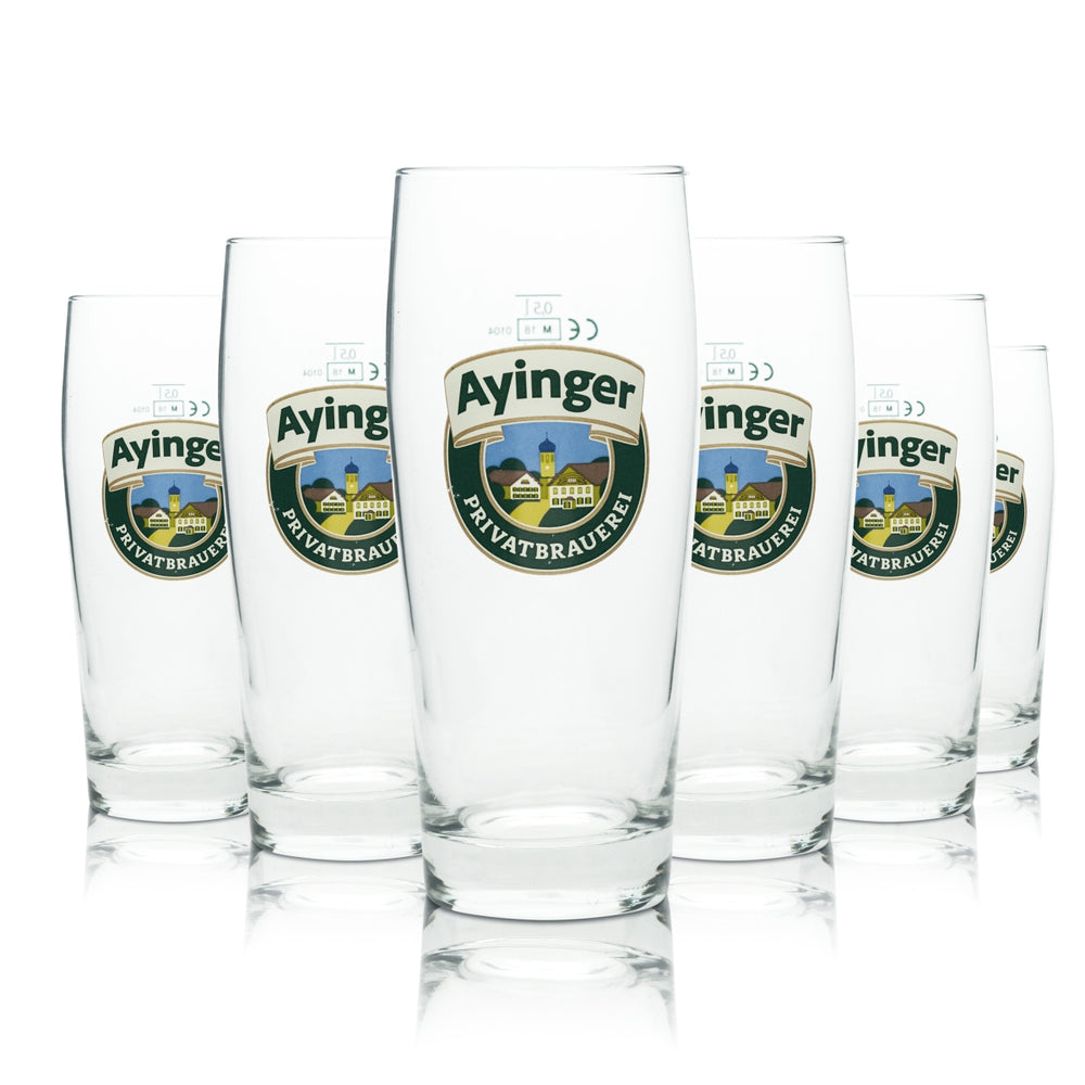 6 verres à bière Ayinger 0,5 l, brasserie privée Willi Gläser, bière blonde Pils