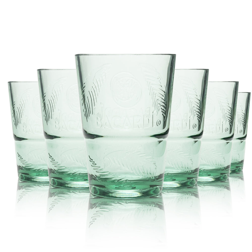 6 gobelets réutilisables en plastique Bacardi, verre 0,36 l, verres à long drink verts, motif palmiers