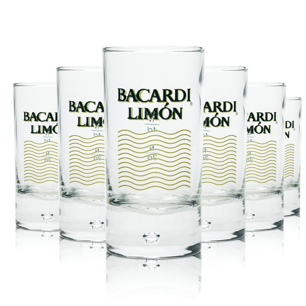 6x Bacardi Limon Rhum Verre Shot 2cl 4cl Verres courts Stamper Schnaps Perle d'air