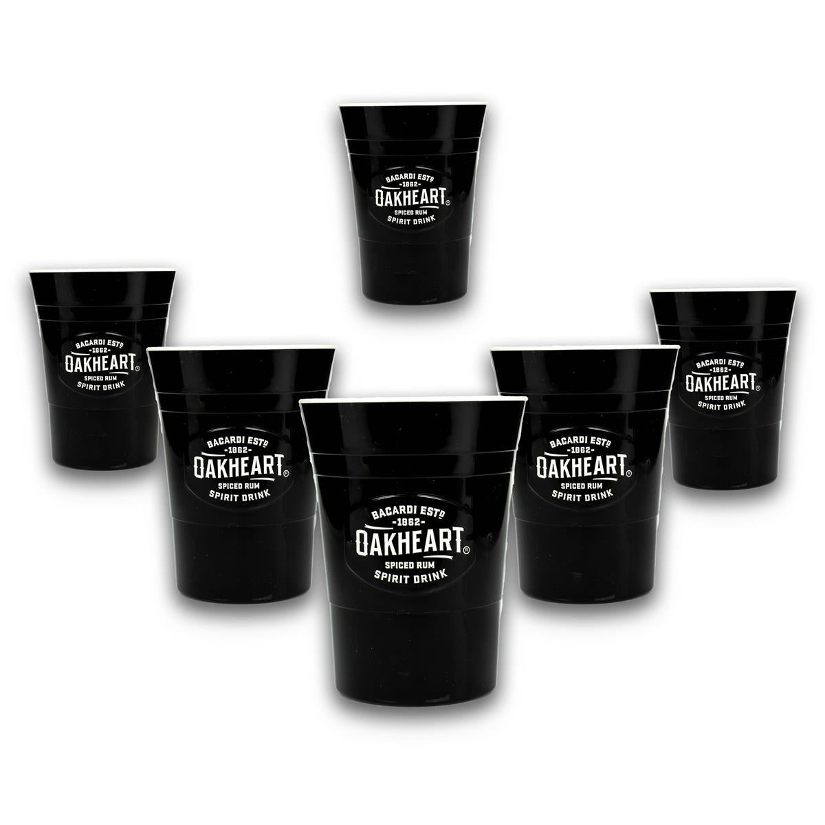 6x Bacardi Rum Becher Oakheart Plastique dur noir 330 ml