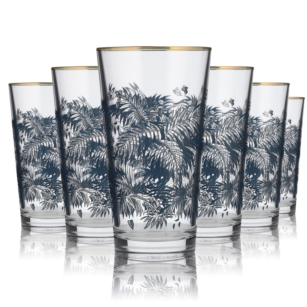 6 verres à long drink Bacardi Rum avec bord doré et motif palmiers 39 cl