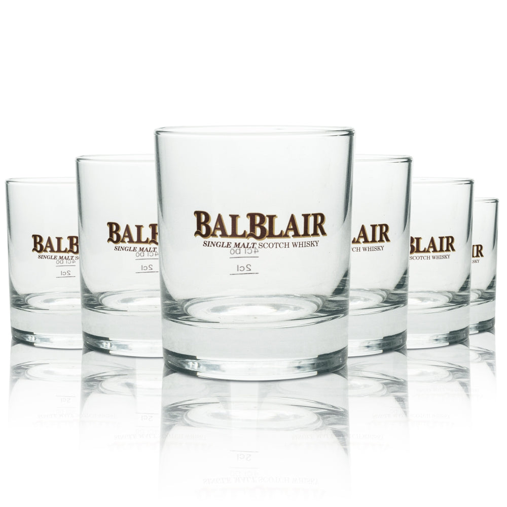 6 verres à whisky Balblair avec logo rouge