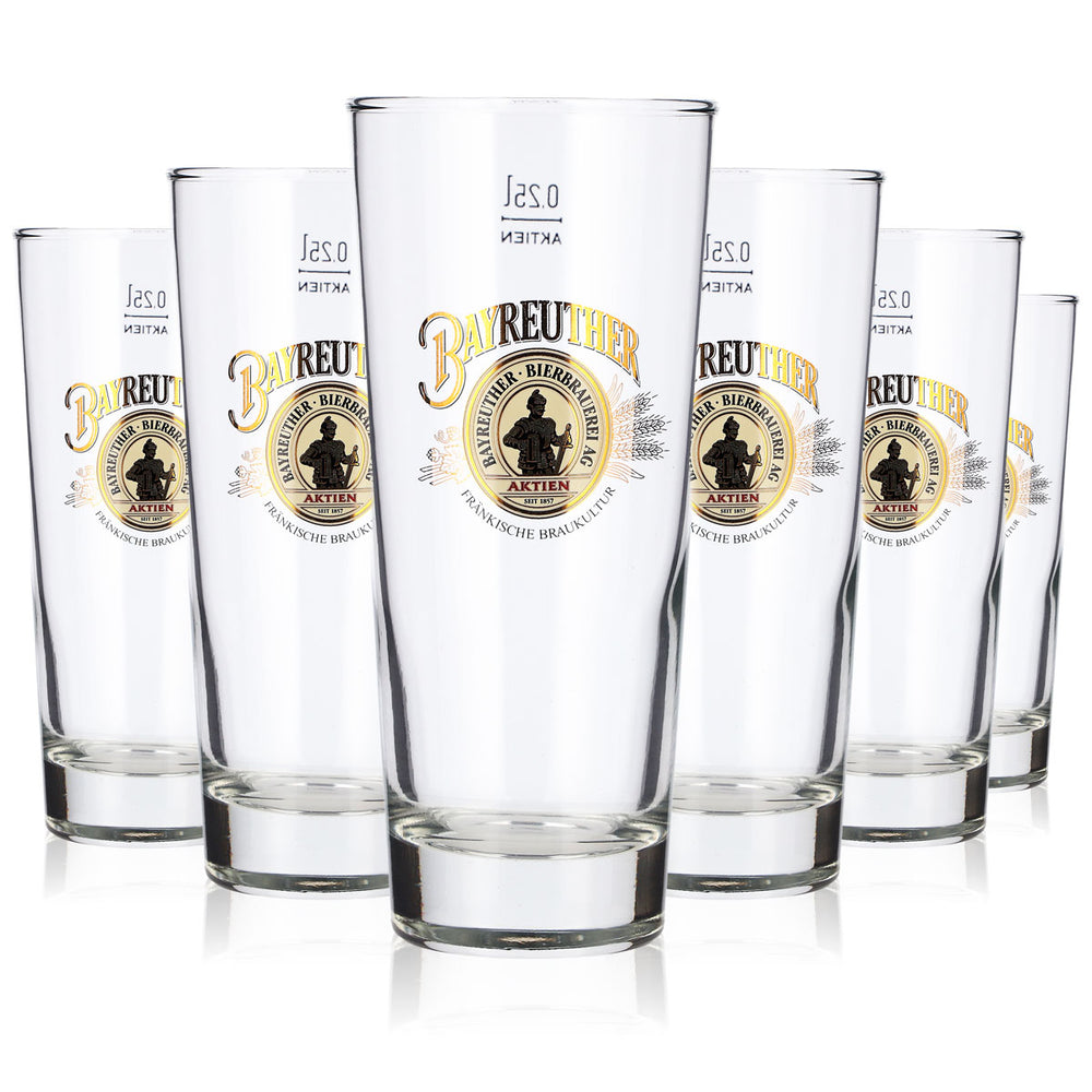 Lot de 6 verres à bière de Bayreuth, 0,25 l, verres droits, verres à bière Frankonia, verres à bière Seidel