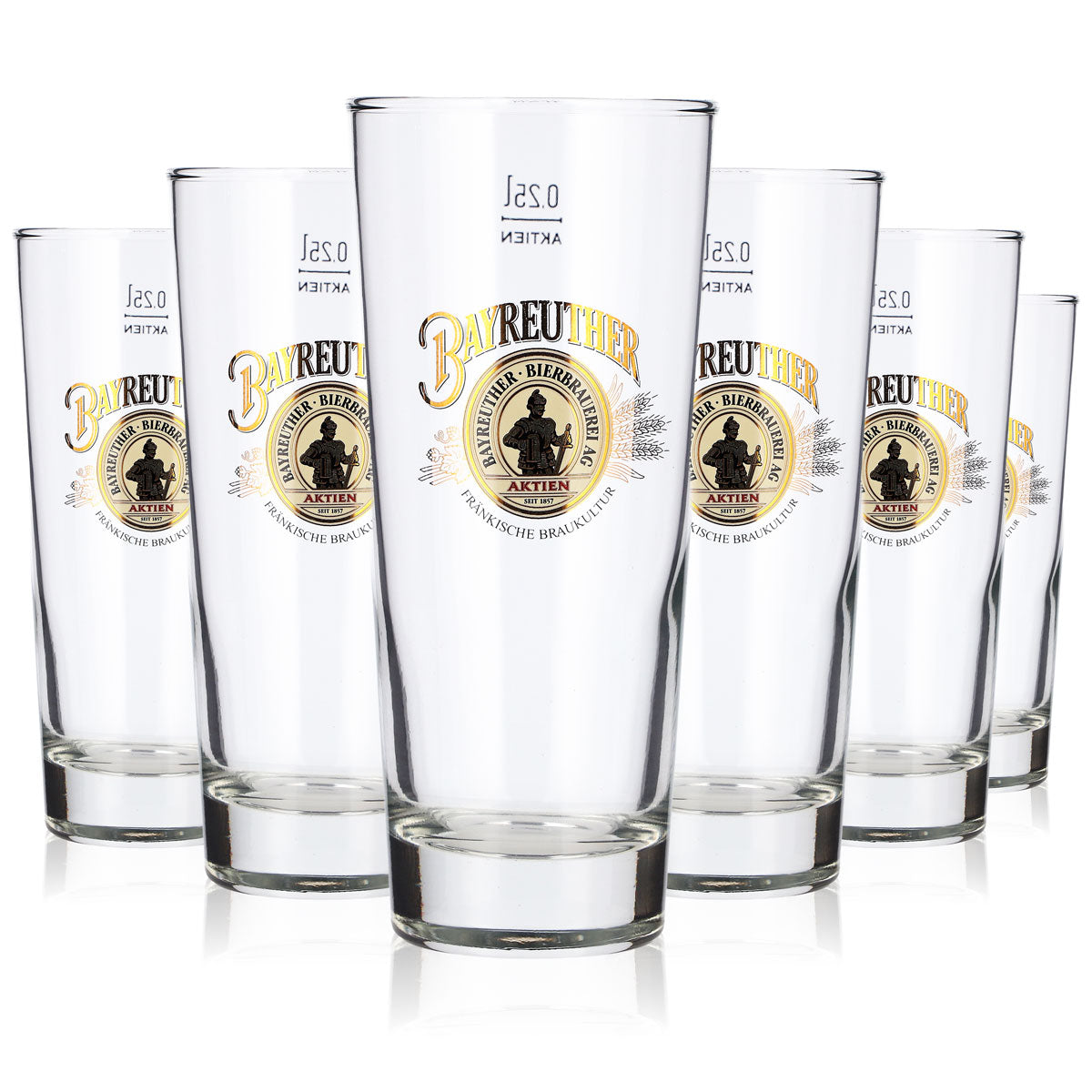 Lot de 6 verres à bière de Bayreuth, 0,25 l, verres droits, verres à bière Frankonia, verres à bière Seidel