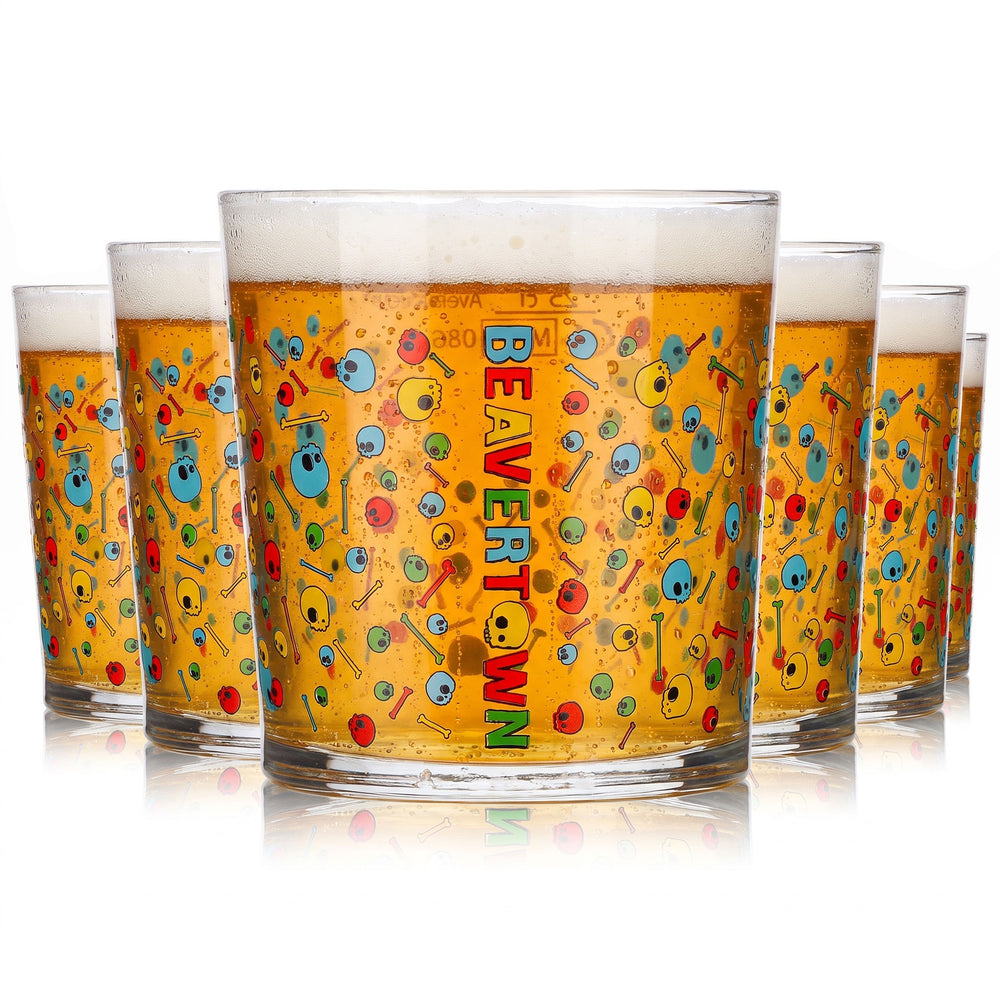Lot de 6 verres à bière Beavertown de 0,25 l, motif têtes de mort multicolores, Bormioli Rocco