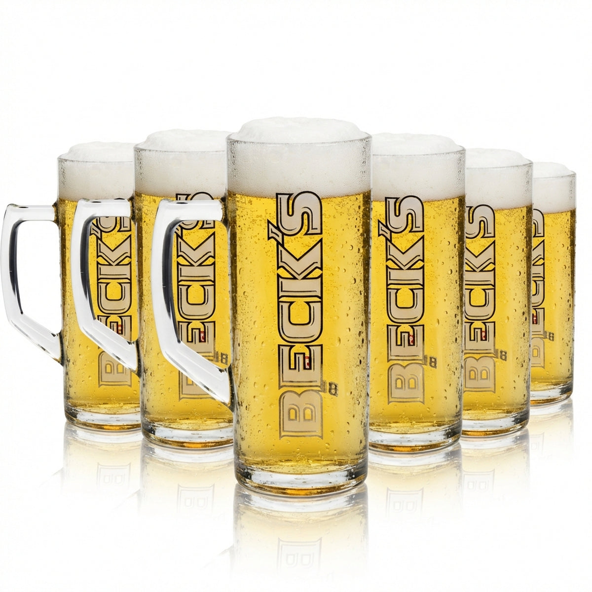 6 chopes à bière Becks 0,5 l Reno Borgonovo Seidel Henkel Gläser Humpem Krüge
