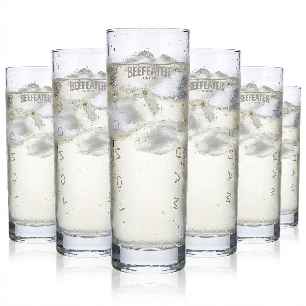 6 verres à gin Beefeater 0,3 l Verre à long drink Logo blanc satiné blanc