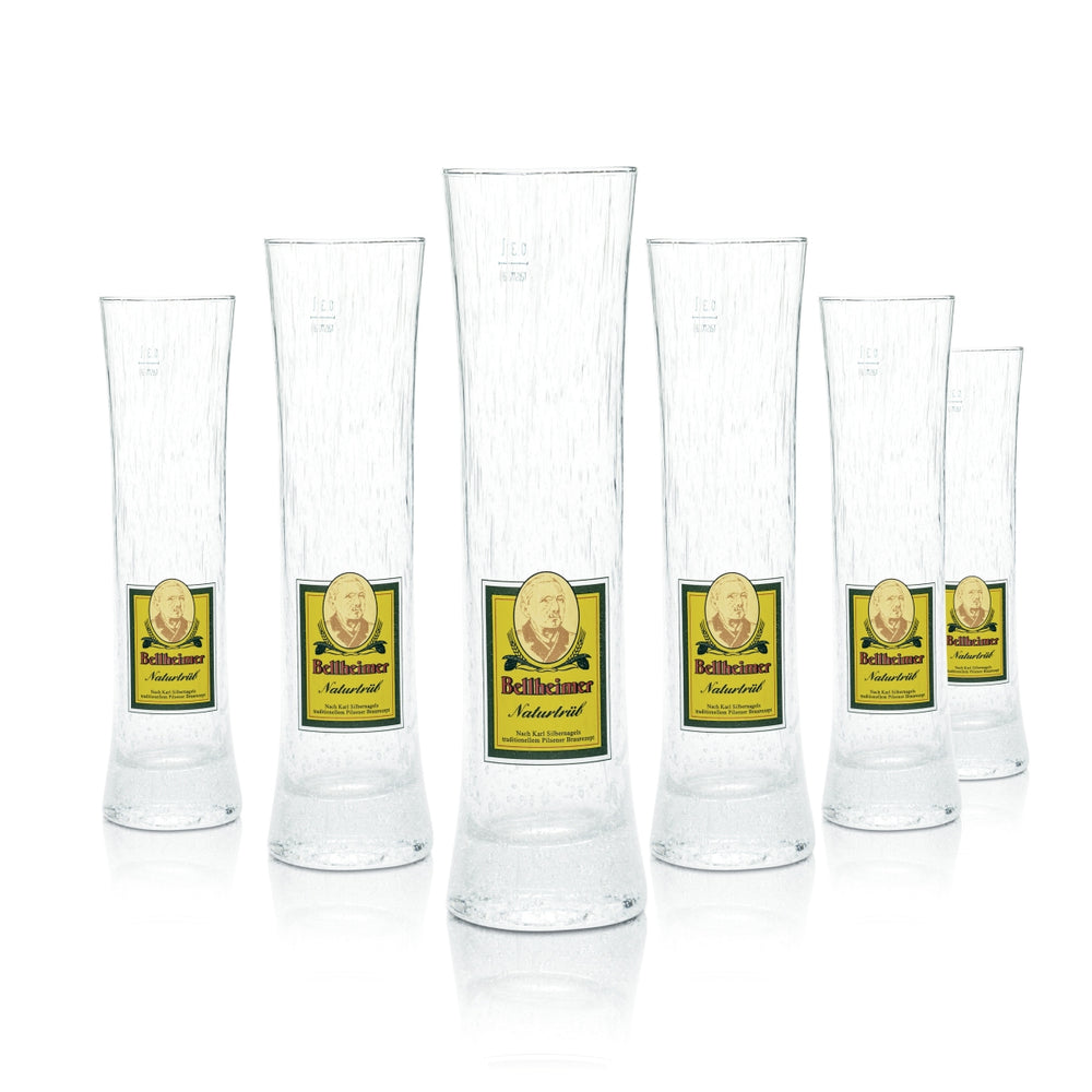 6 verres à bière Bellheimer 0,3 l, type pils, naturellement trouble, givrés, Bräu