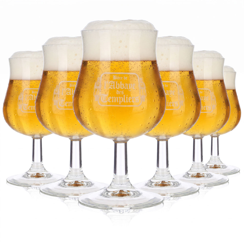 6 verres à bière « Bieres d’Abbaye » de 0,38 l, forme tulipe, avec le logo « Ritter » en blanc (lot de 6)