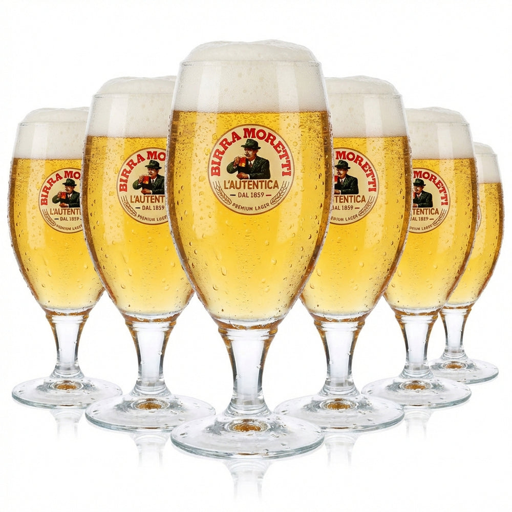 6 verres à bière Birra Moretti 0,4 l, forme bombée
