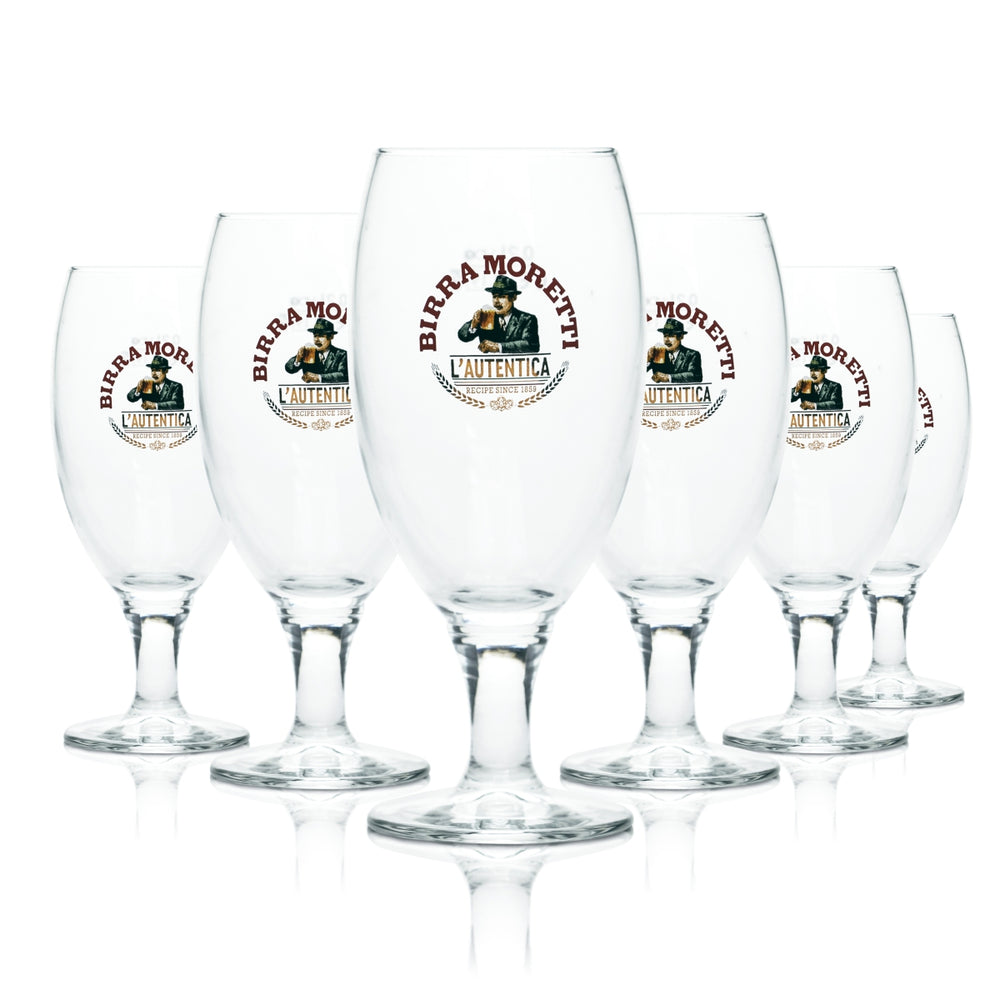 6 verres à bière Birra Moretti 0,2 l, forme tulipe, brasserie L'Autentica, Italie