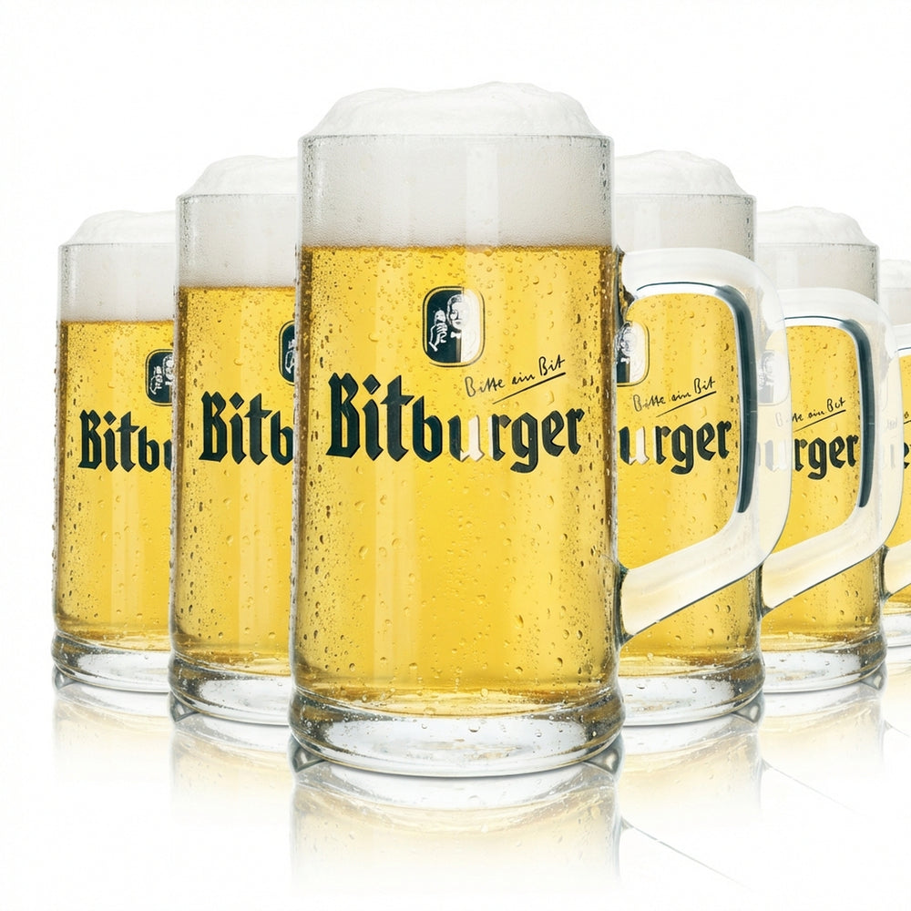 6 verres Bitburger 0,5 l chope Seidel Humpen bière Pils Henkel verres Gastro Kneipe