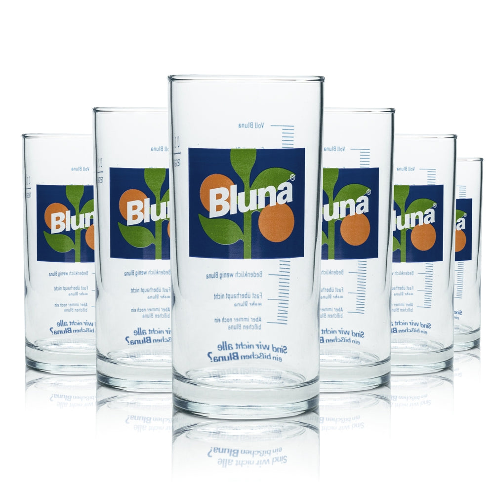 6x Bluna Limonade Verre Longdrink 0,2 l Fun Skala Verres rétro Verre à boire Gobelet