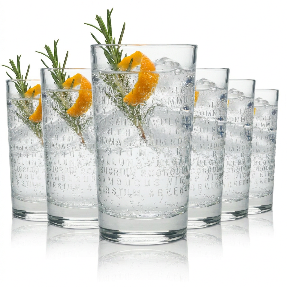 6 verres Botanist 0,36 l pour gin tonic, cocktail long drink et fizz, verres profilés, Islay, Royaume-Uni