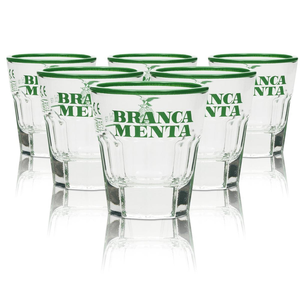 6x Branca Menta Liqueur Verre 2cl Shot bord vert