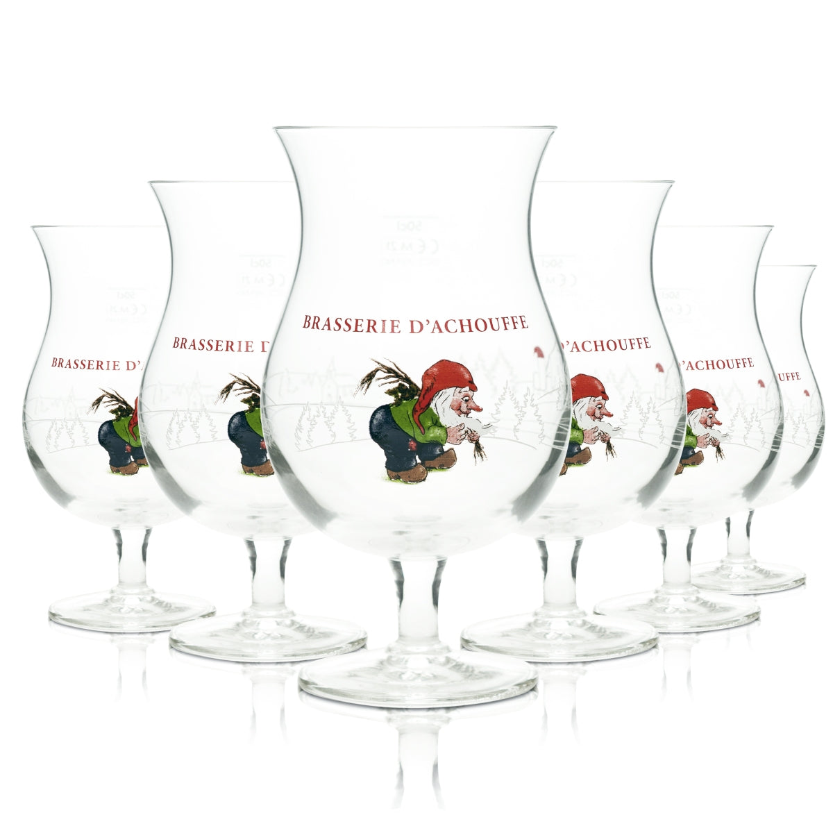 6 verres à bière Brasserie D'Achouffe 0,5 l, forme pinte, bière artisanale, nain, Belgique