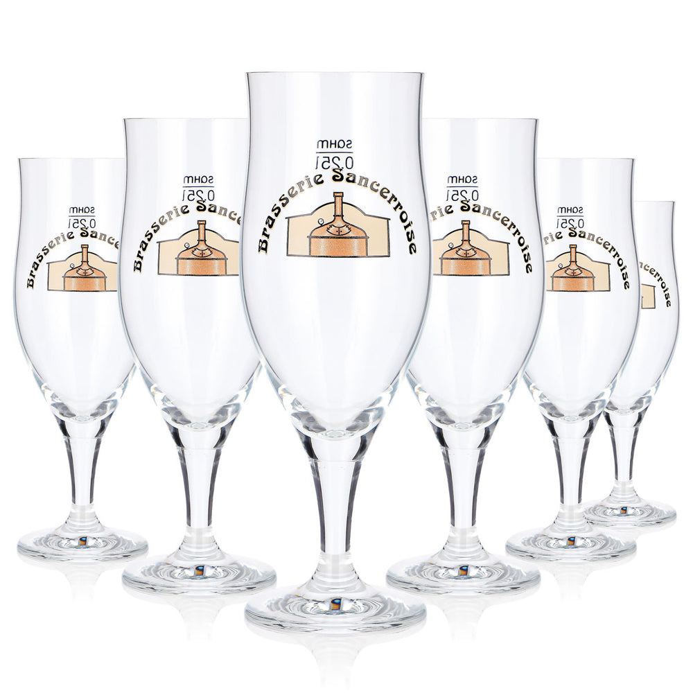6 verres à bière Brasserie Sancerroise, 0,25 l, forme tulipe, brun, logo « Sahm » (lot de 6)
