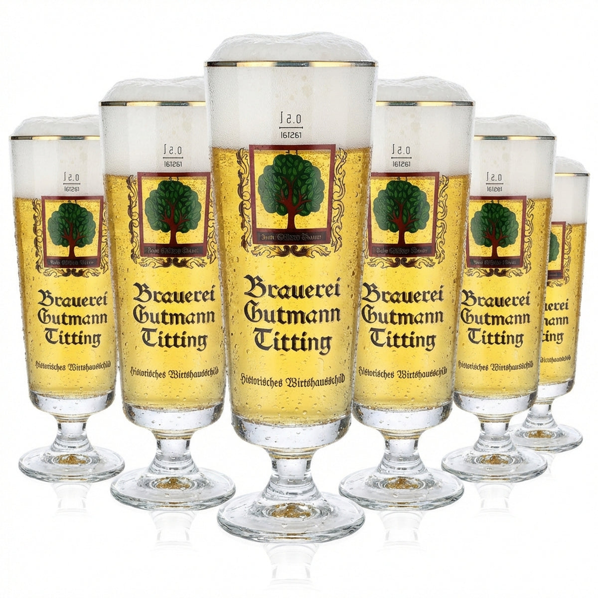 6 verres à bière Gutmann Titting 0,5 l, forme « coupe », motif arbre et brasseur