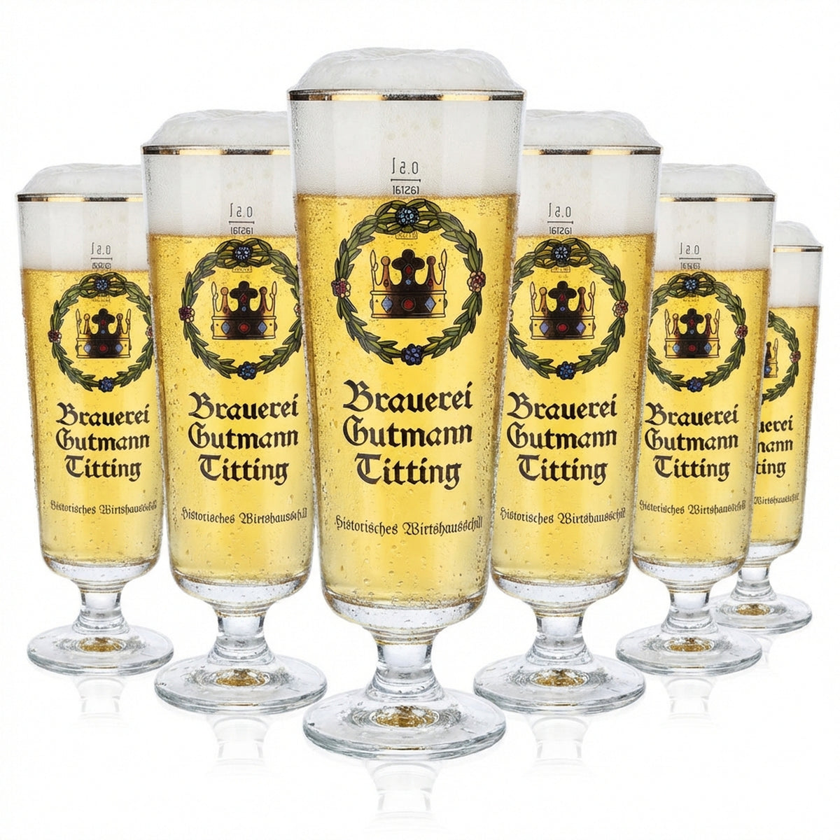 6 verres à bière Gutmann Titting de 0,5 l avec couronne et bec verseur
