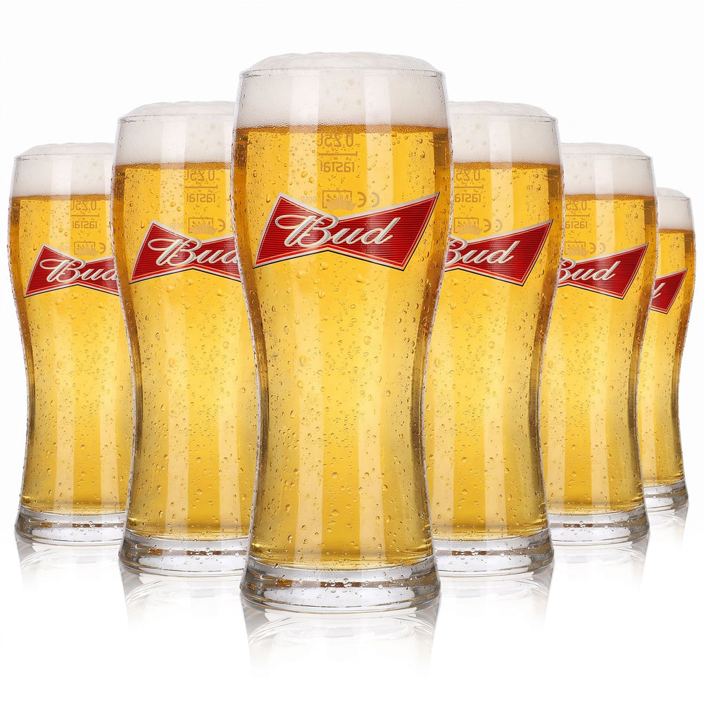 Lot de 6 verres à bière Budweiser 0,25 l, modèle « Longdrink Willi », logo rouge « Rastal »