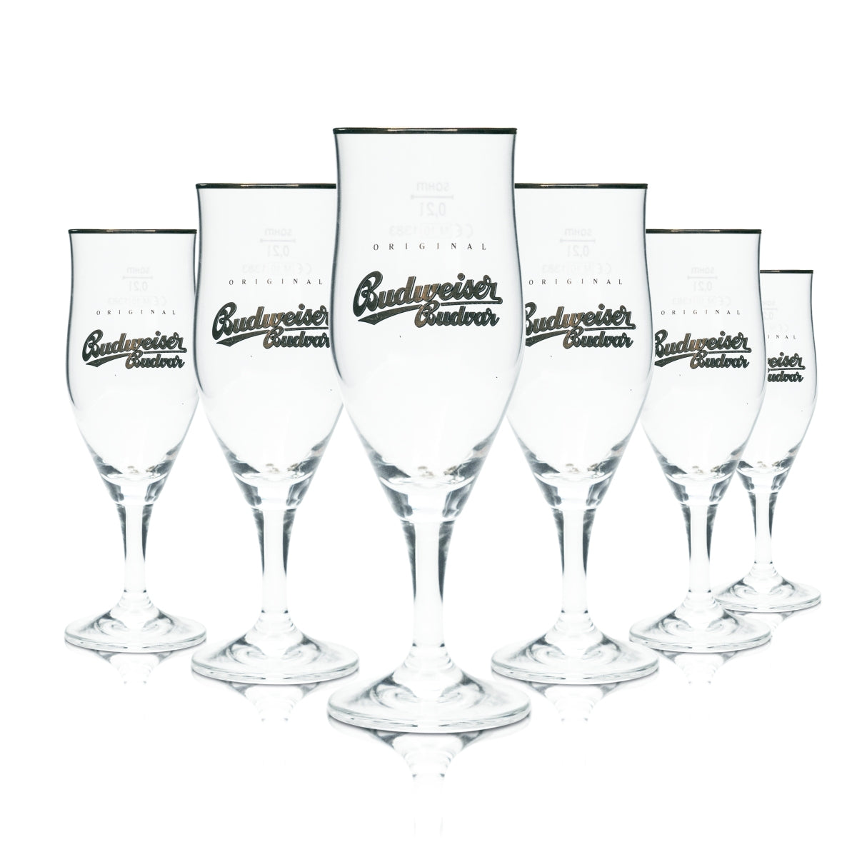 6 verres Budweiser 0,2 l, forme tulipe, bord doré, verres à bière Budvar Czech Lager Pils