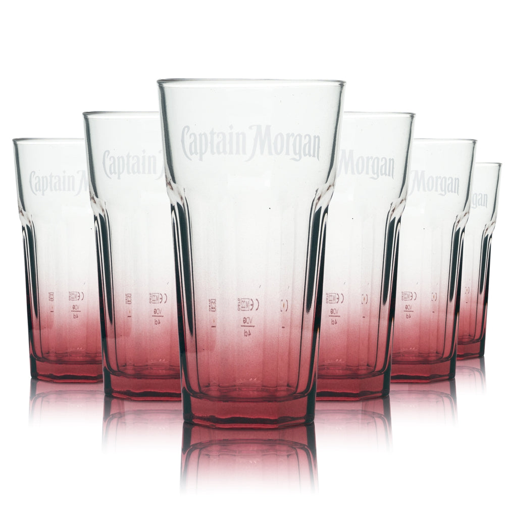 6 verres Captain Morgan 0,34 l, verres à cocktail long drink, contour rouge