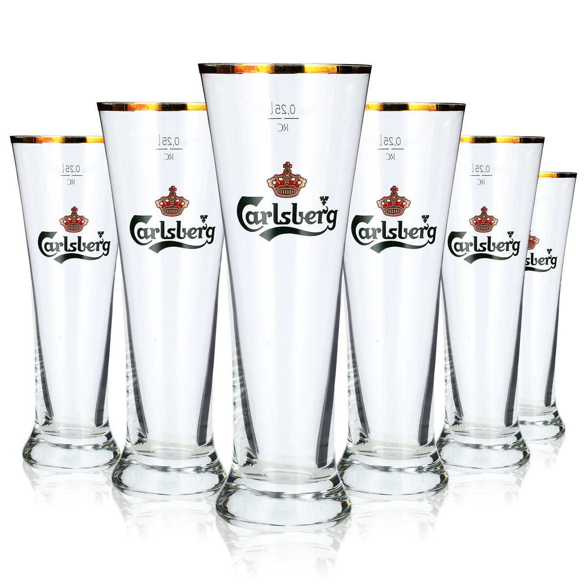 6 verres à bière Carlsberg de 0,25 l, forme tulipe, bord doré (lot de 6)