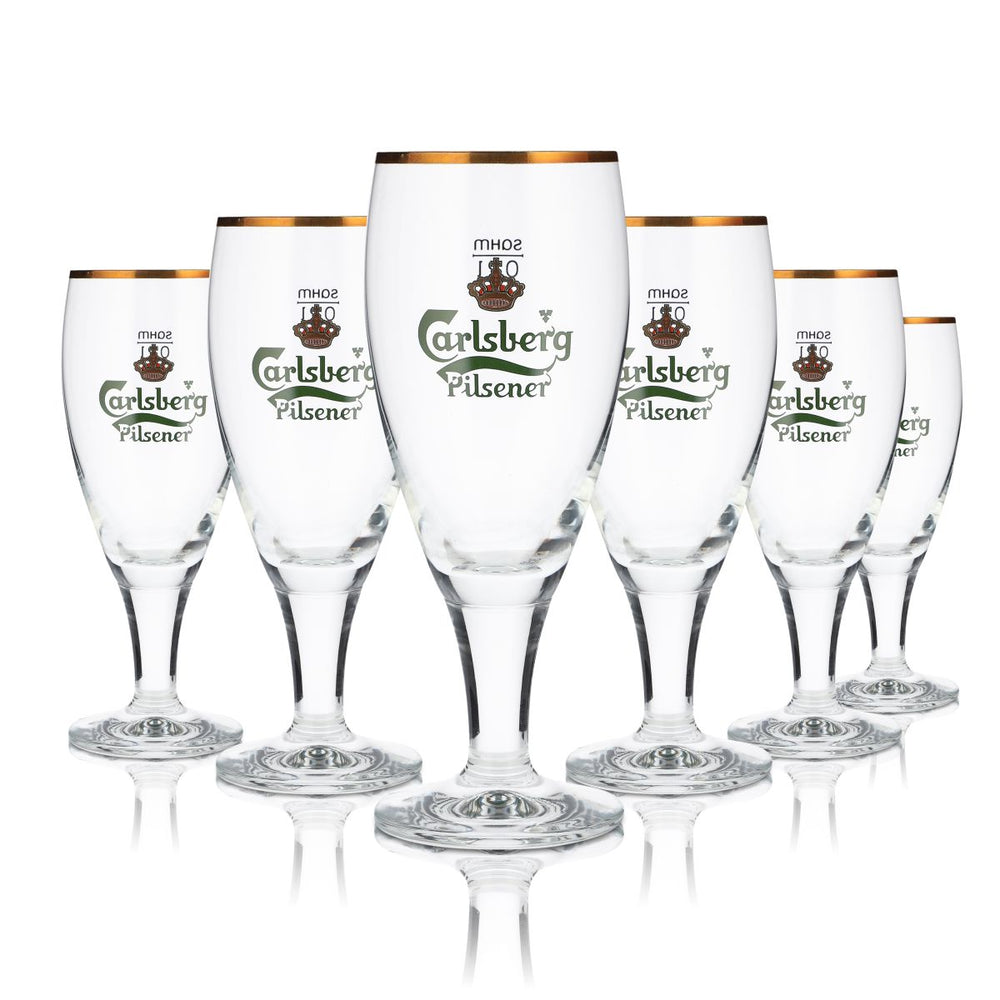 6x Carlsberg verre 0,2l coupe tulipe bord doré set de verres à bière blonde brasserie Danemark