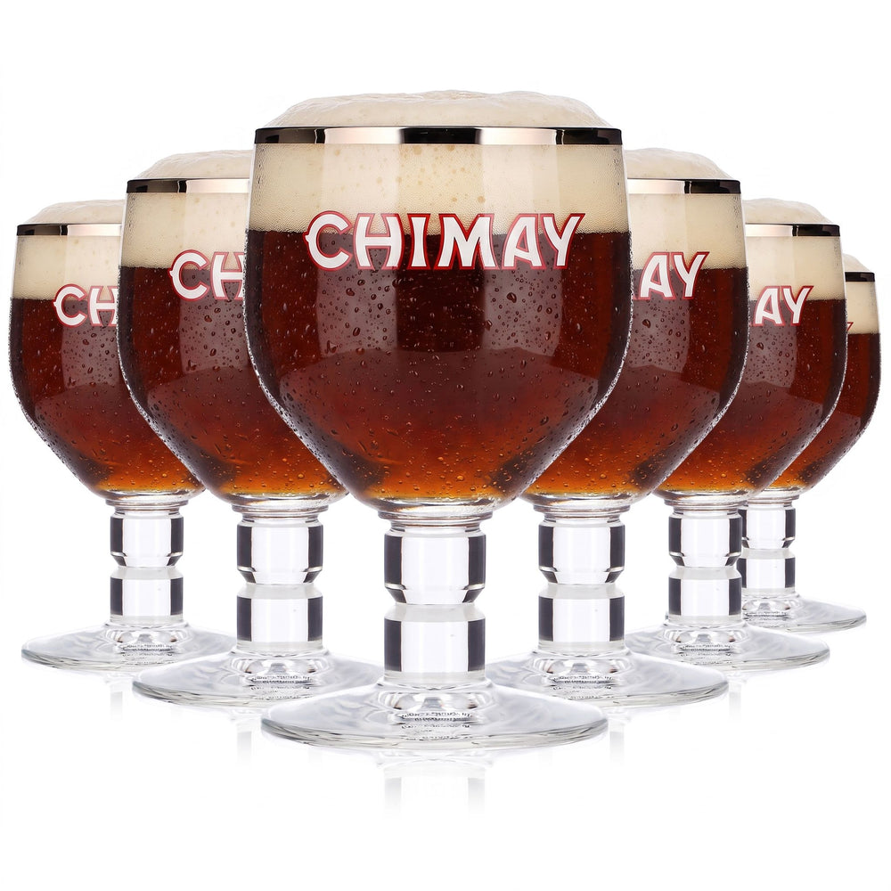 Lot de 6 verres à bière Chimay de 0,18 l, forme coupe, bord argenté, Belgique