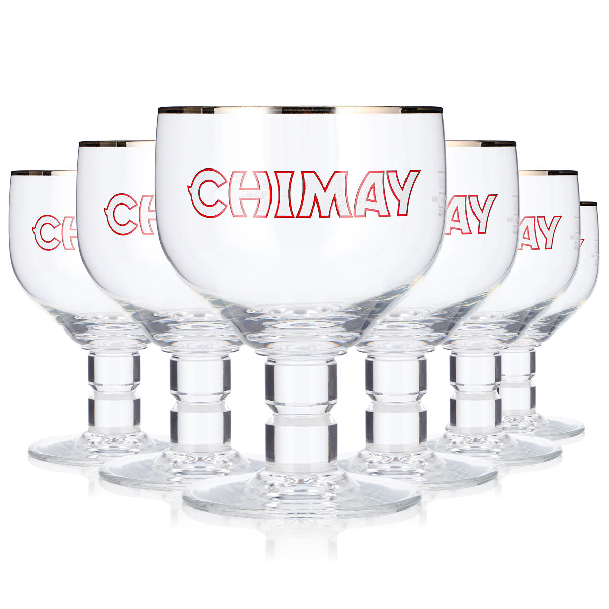 Lot de 6 verres à bière Chimay de 0,25 l, forme coupe, bord argenté, Belgique (lot de 6)