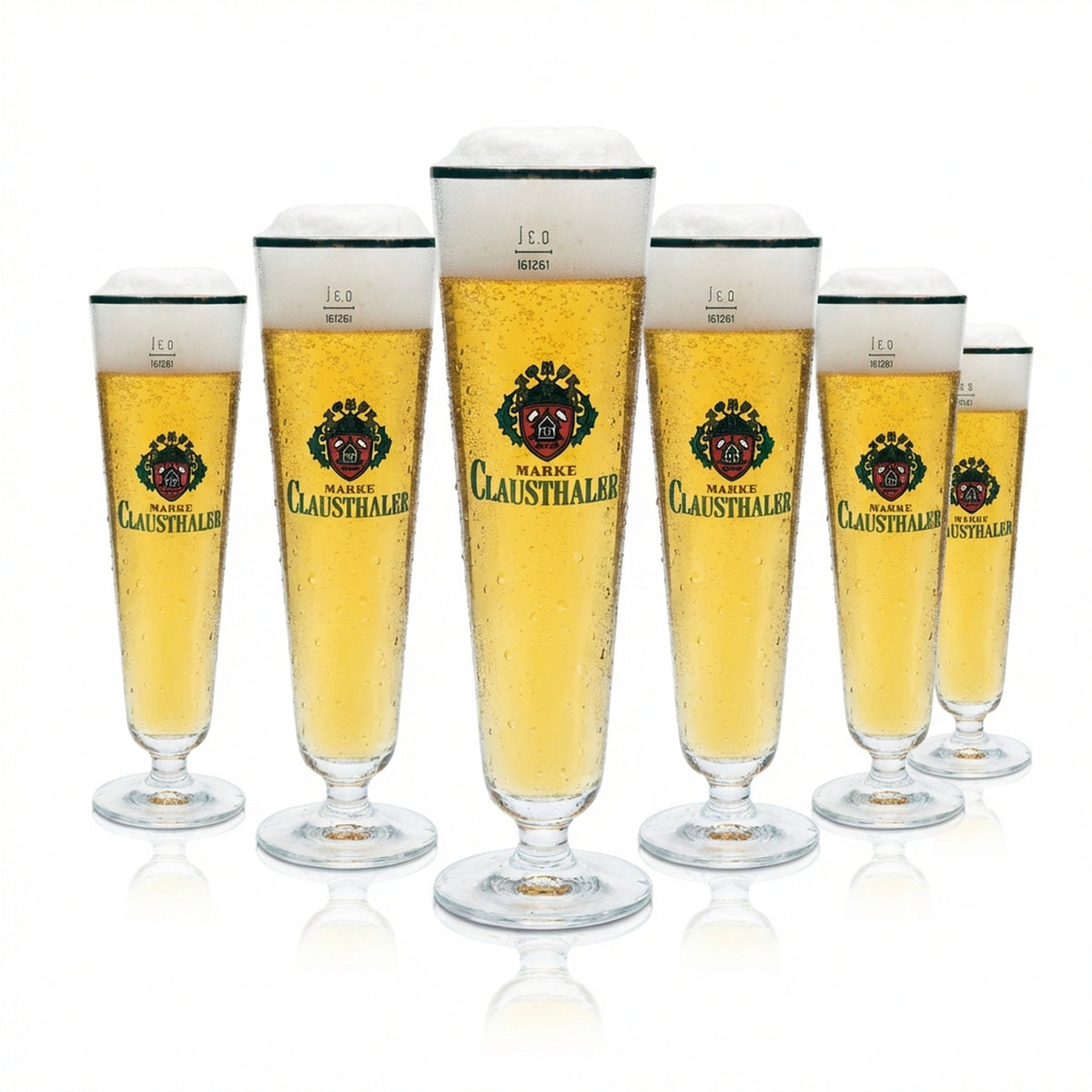 6 verres à bière Clausthaler 0,3 l, forme tulipe, bord doré, verres gastronomiques Pilsner pour bar