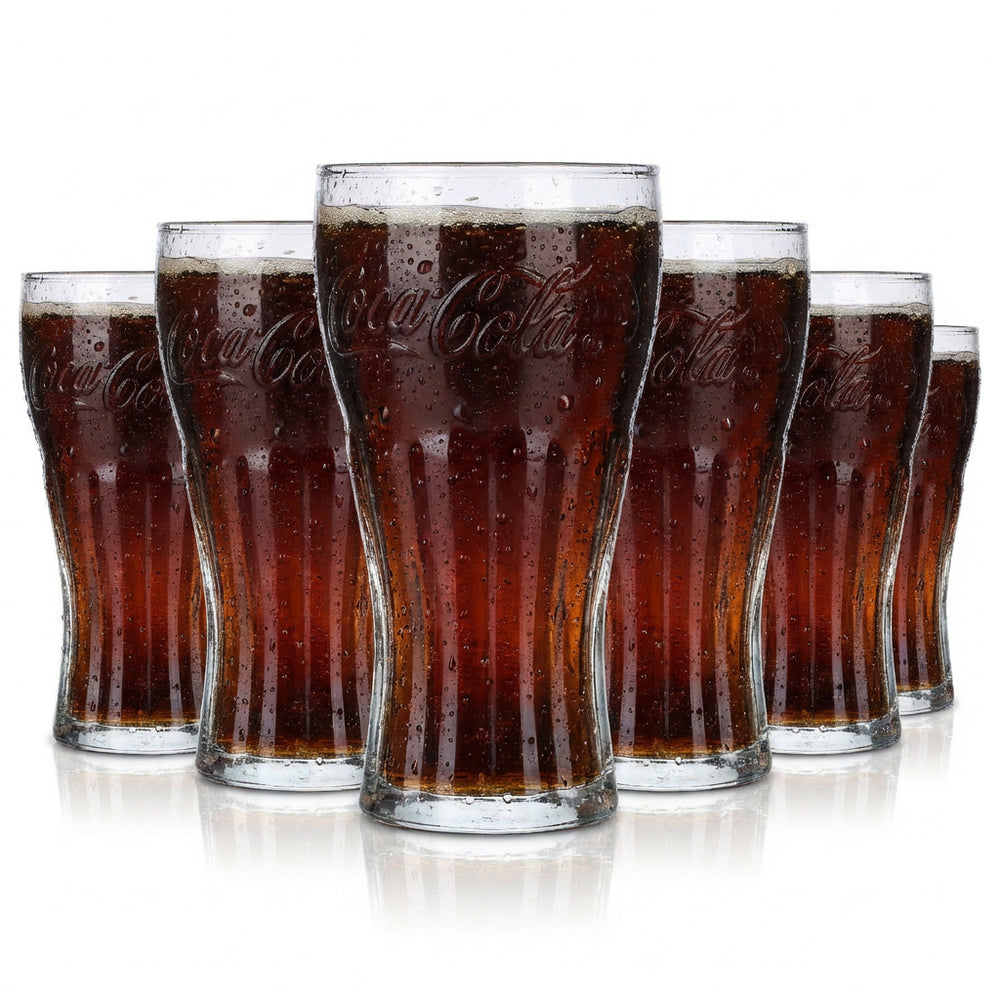 6 verres Coca Cola 0,4 l pour boissons gazeuses, ensemble de verres à limonade avec inscription en relief iconique