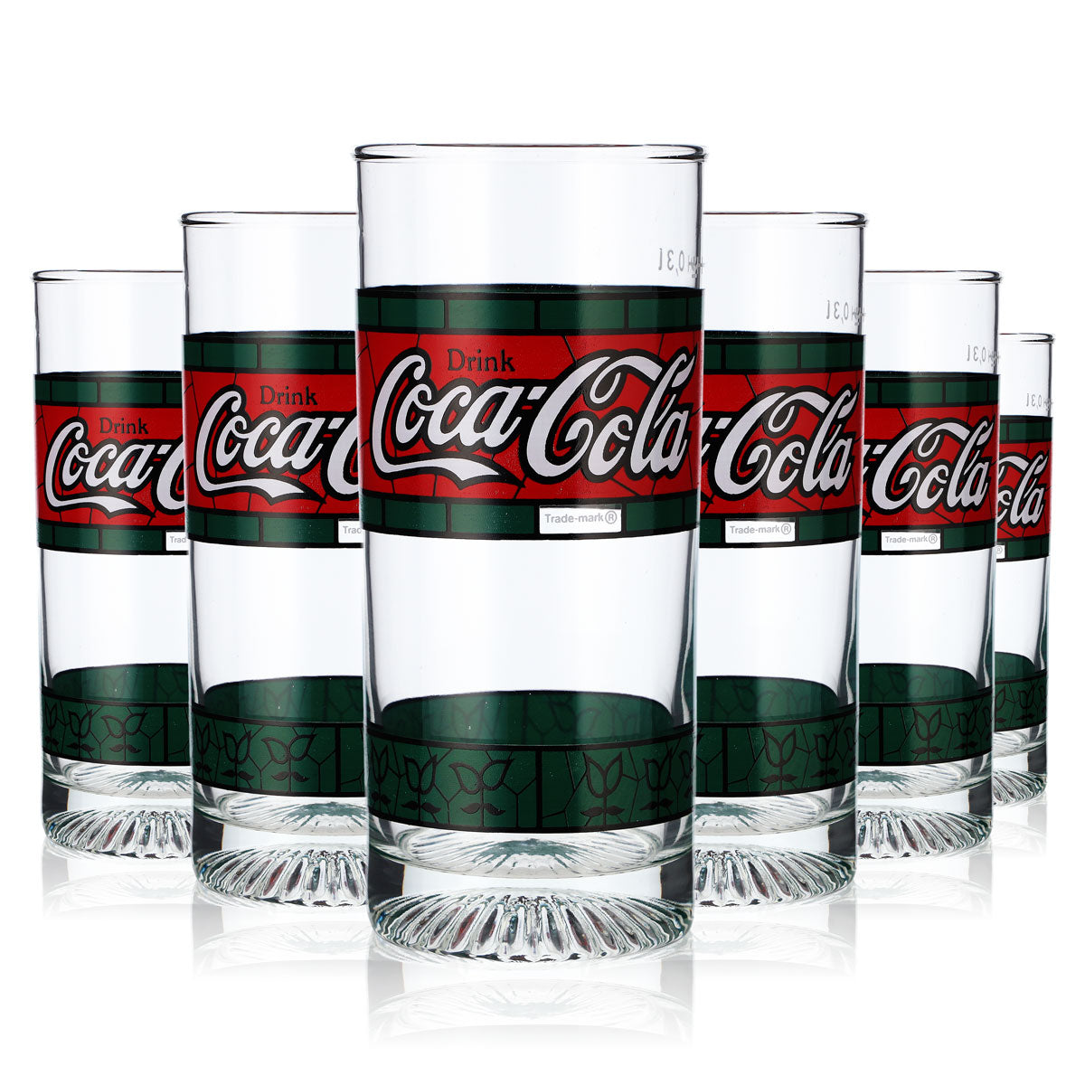 6 verres Coca Cola Tiffany des années 80, édition verte et rouge, long drink 0,3 l
