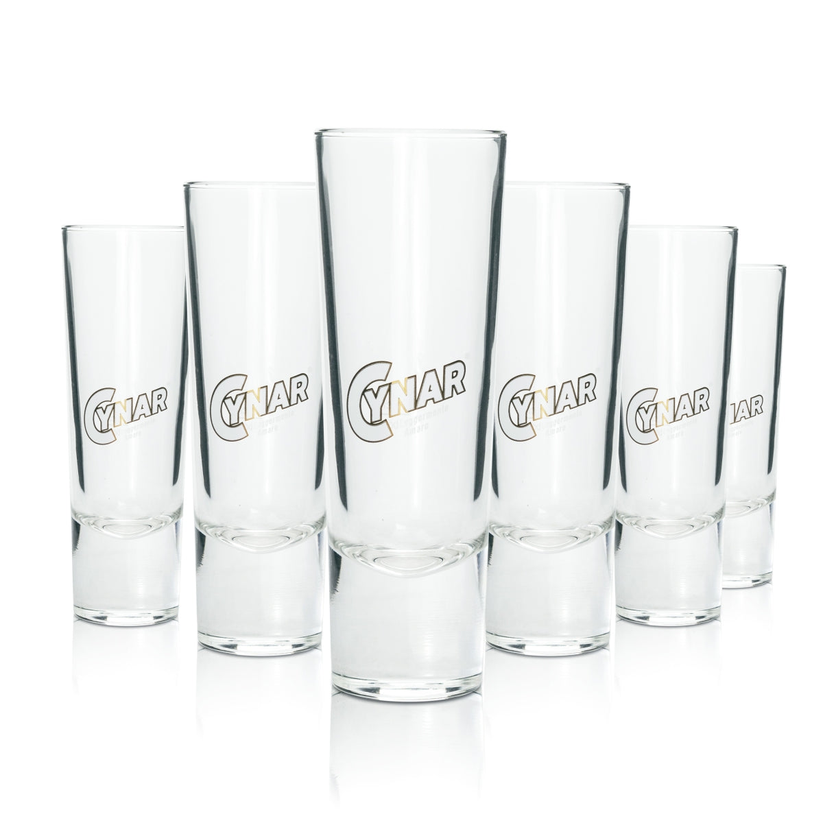 6 verres Cynar Amaro On Ice, graduation 4 cl, cocktail, logo rétro, bar, dorés