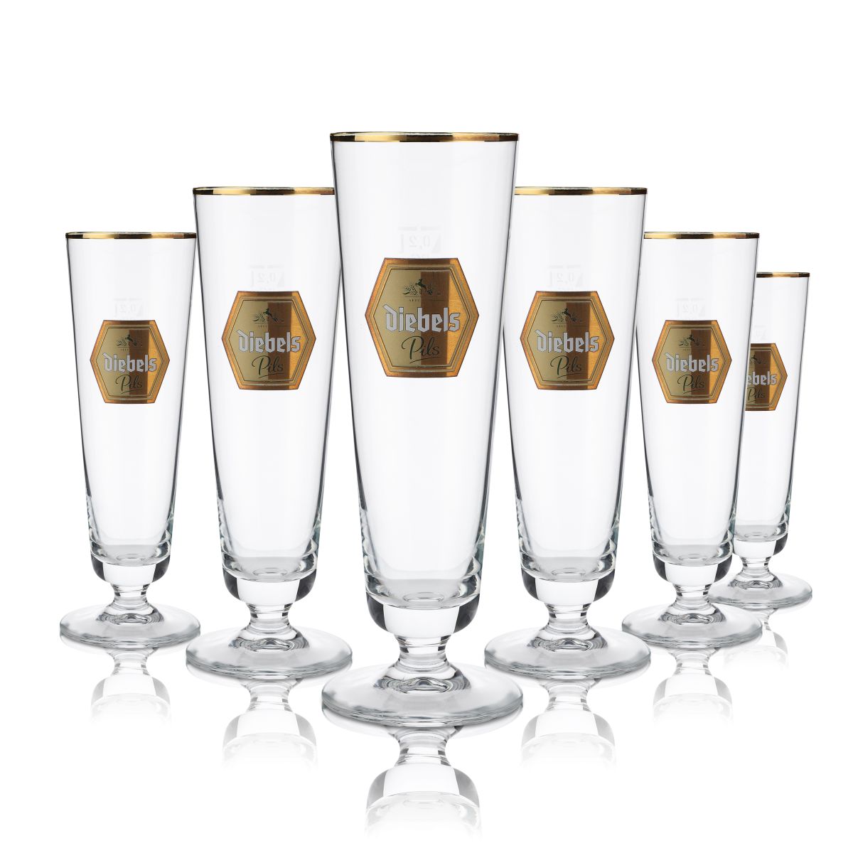 6 verres à bière Diebels 0,2 l Verres à pied Pilstulpe Bord doré Set de verres Brasserie Gastronomie