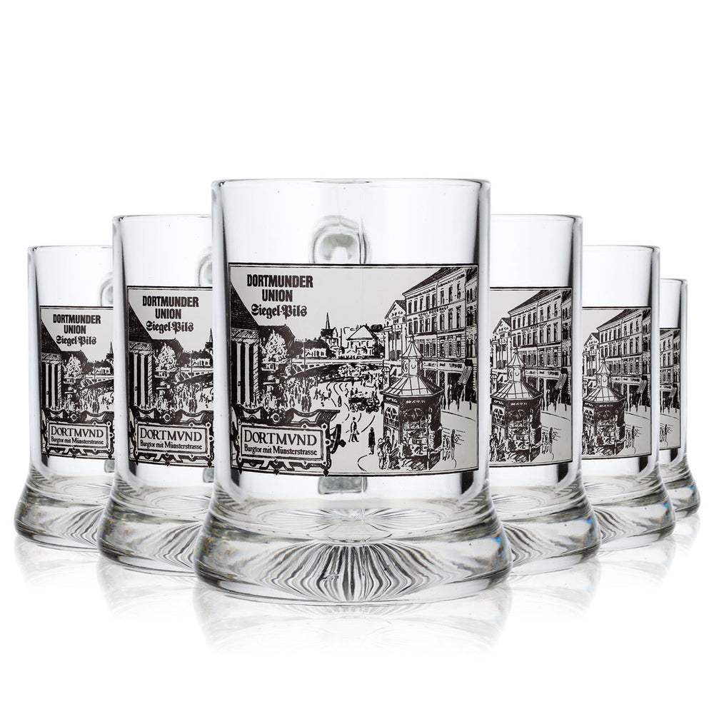 6 verres à bière Dortmunder Union de 0,28 l, modèles « Siegel », « Pils », « Burgtor » et « Münstertor » (lot de 6)