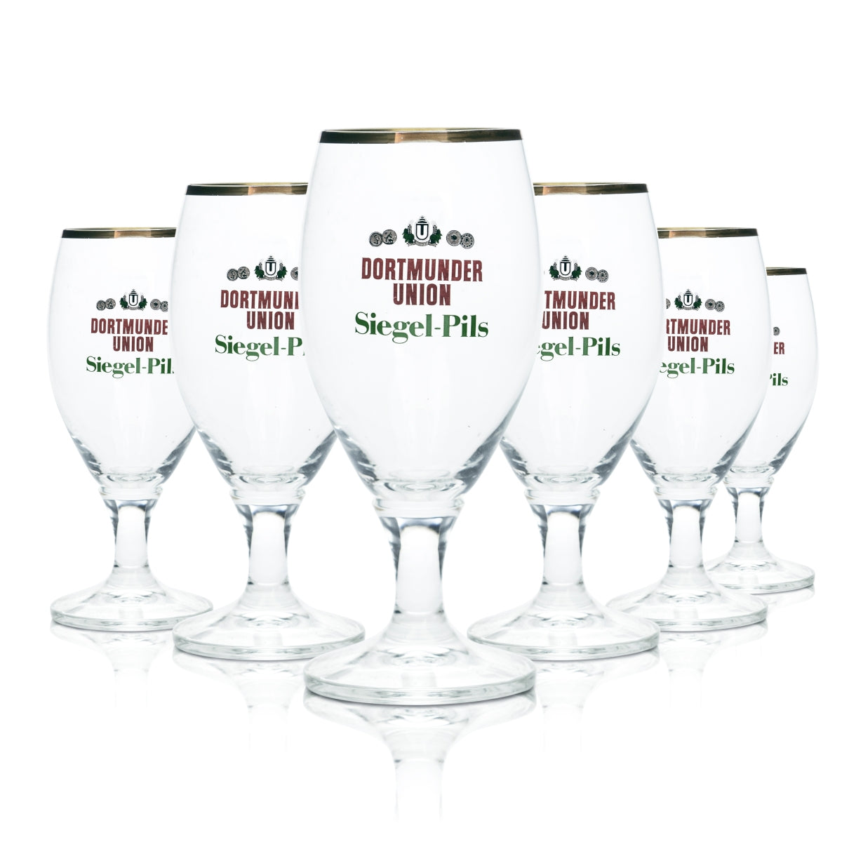 6 verres à bière Dortmund Union 0,3 l, coupe Pils, bord doré, motif chêne