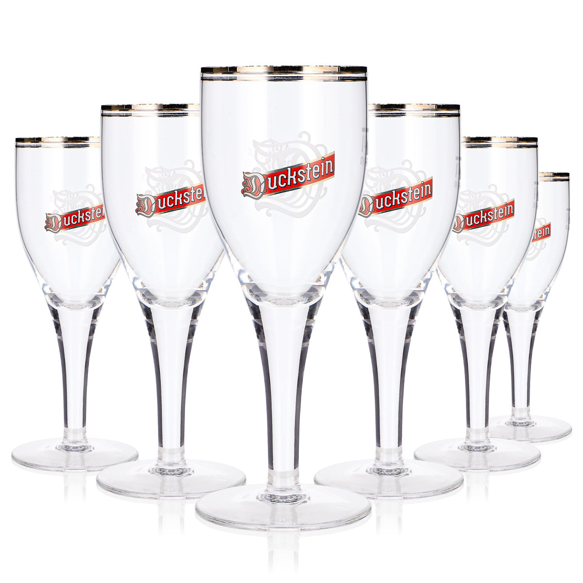 6 verres à bière Duckstein 0,2 l, forme tulipe, bord argenté, couleur crème, logo rouge (lot de 6)