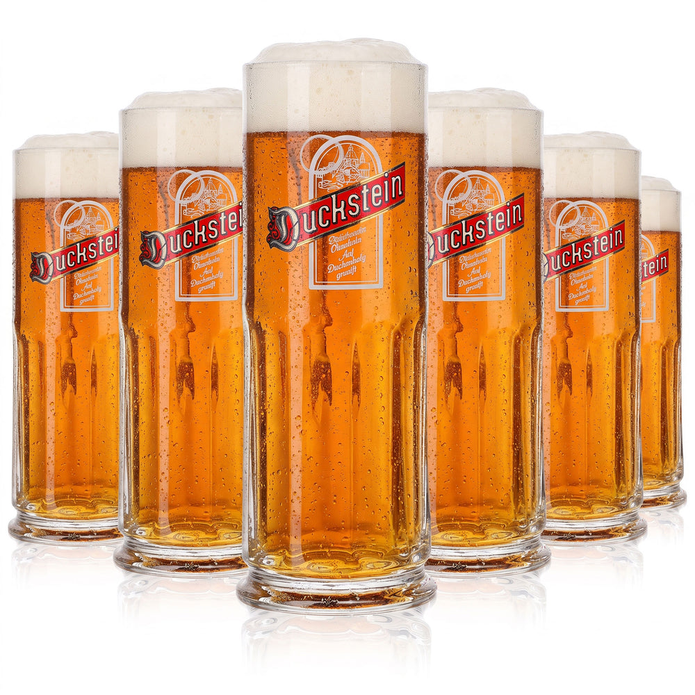 Lot de 6 chopes à bière Duckstein de 0,3 l avec logo rouge en relief sur fond blanc (lot de 6)