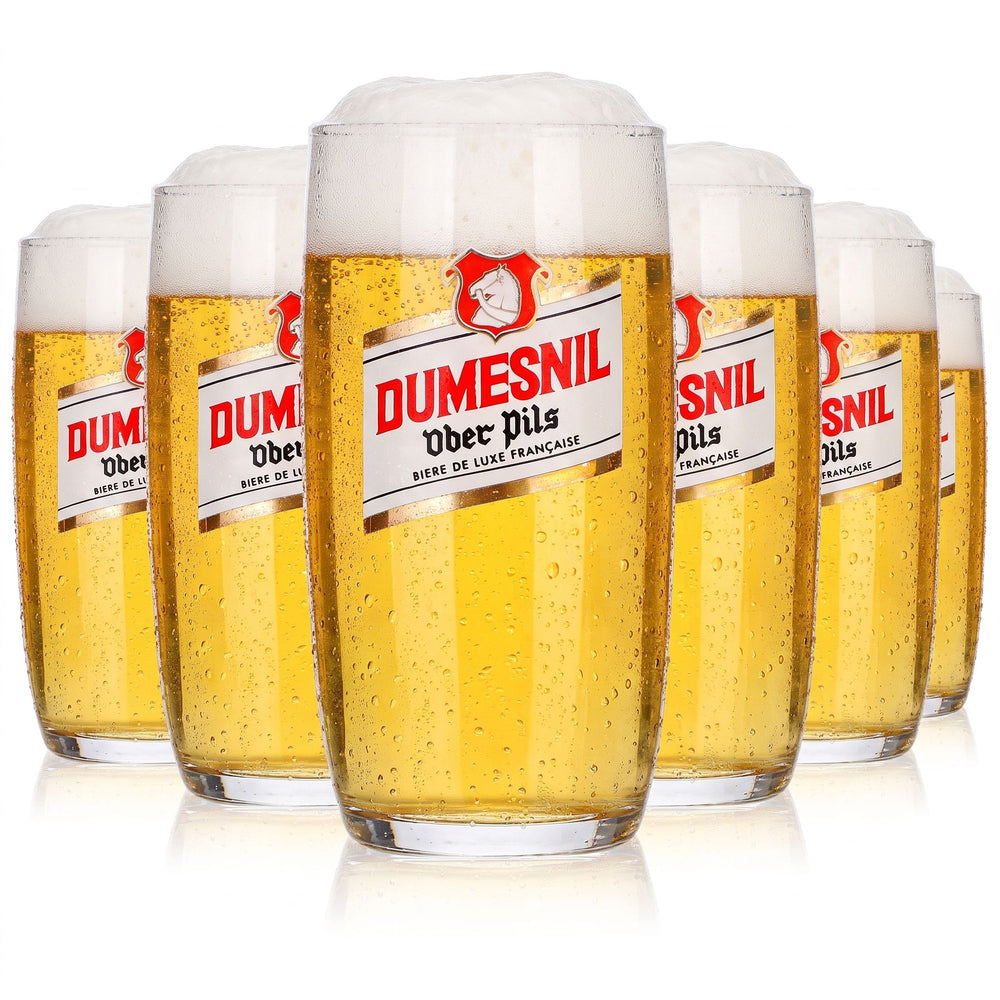 Lot de 6 verres à bière Dumesnil, 0,25 l, modèle « Ober Pils », blanc/doré, avec logo
