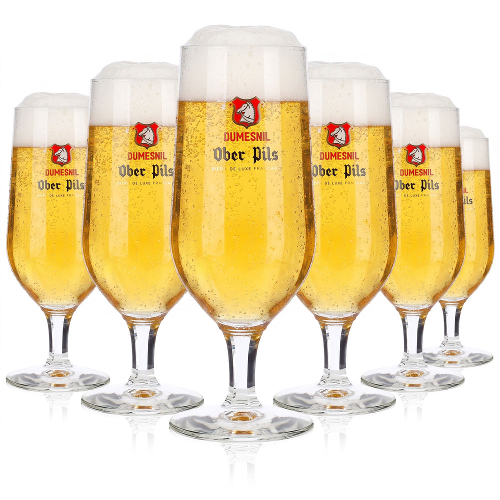 Lot de 6 verres à bière Dumesnil, verres à bière de type « Pokal » de 0,25 l, Ober Pils, logo rouge