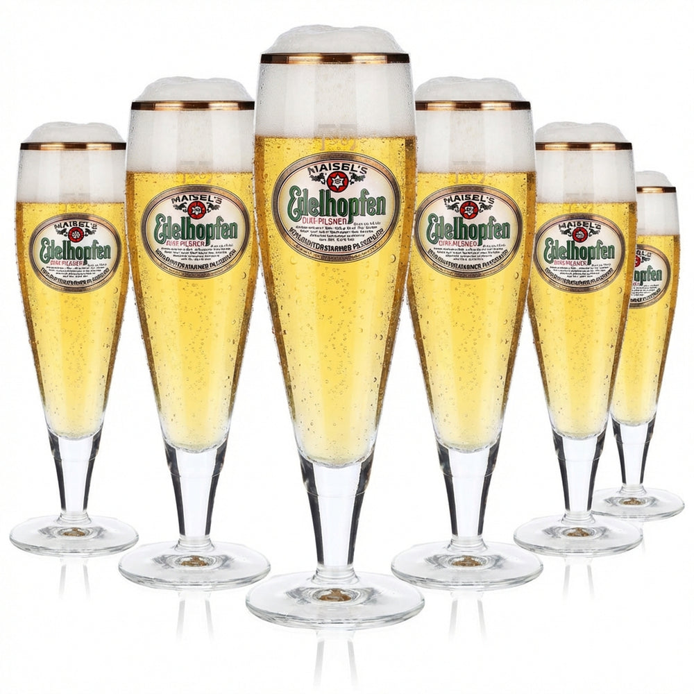 6 verres à bière Edelhopfen 0,2 l, verres à pied, bord doré, Sahm Alba