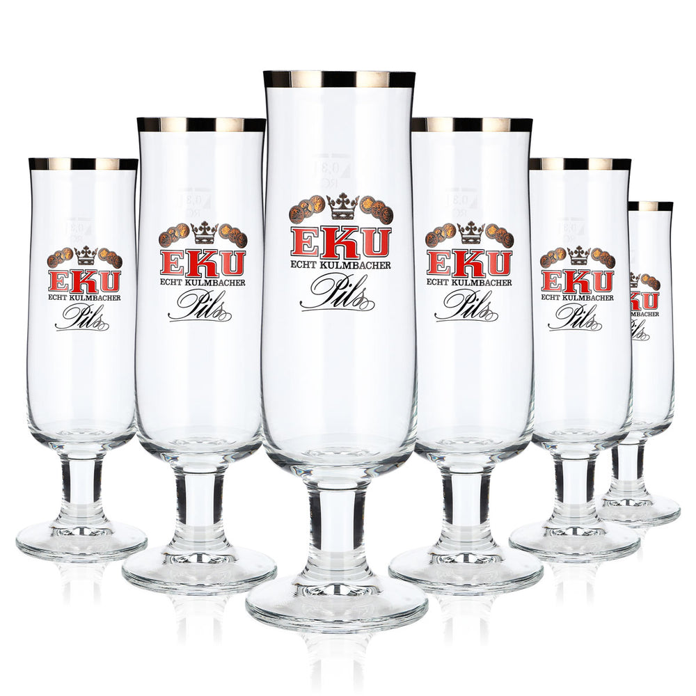 6 verres à bière Eku de 0,3 l, forme coupe, bord platine, RC (lot de 6)
