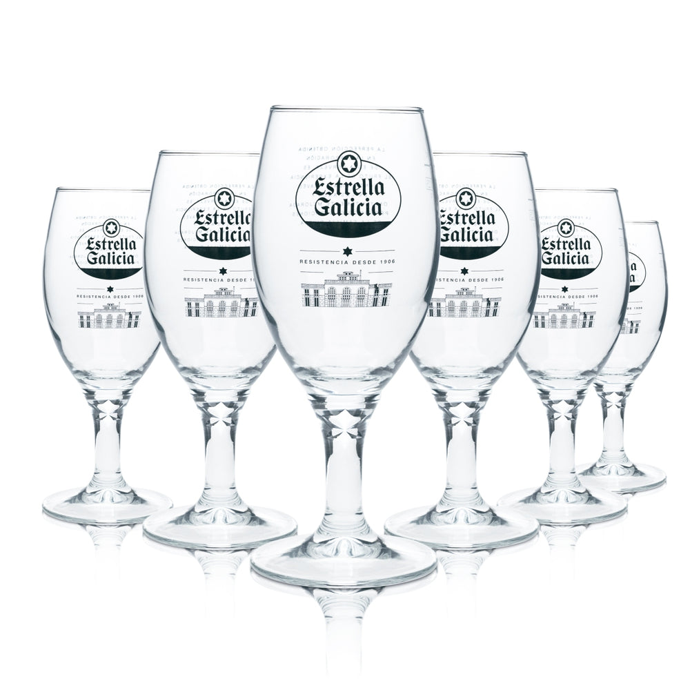 6 verres à bière Estrella Galicia 0,3 l, forme tulipe, Cerveza, verres gastronomiques, Espagne, Taza