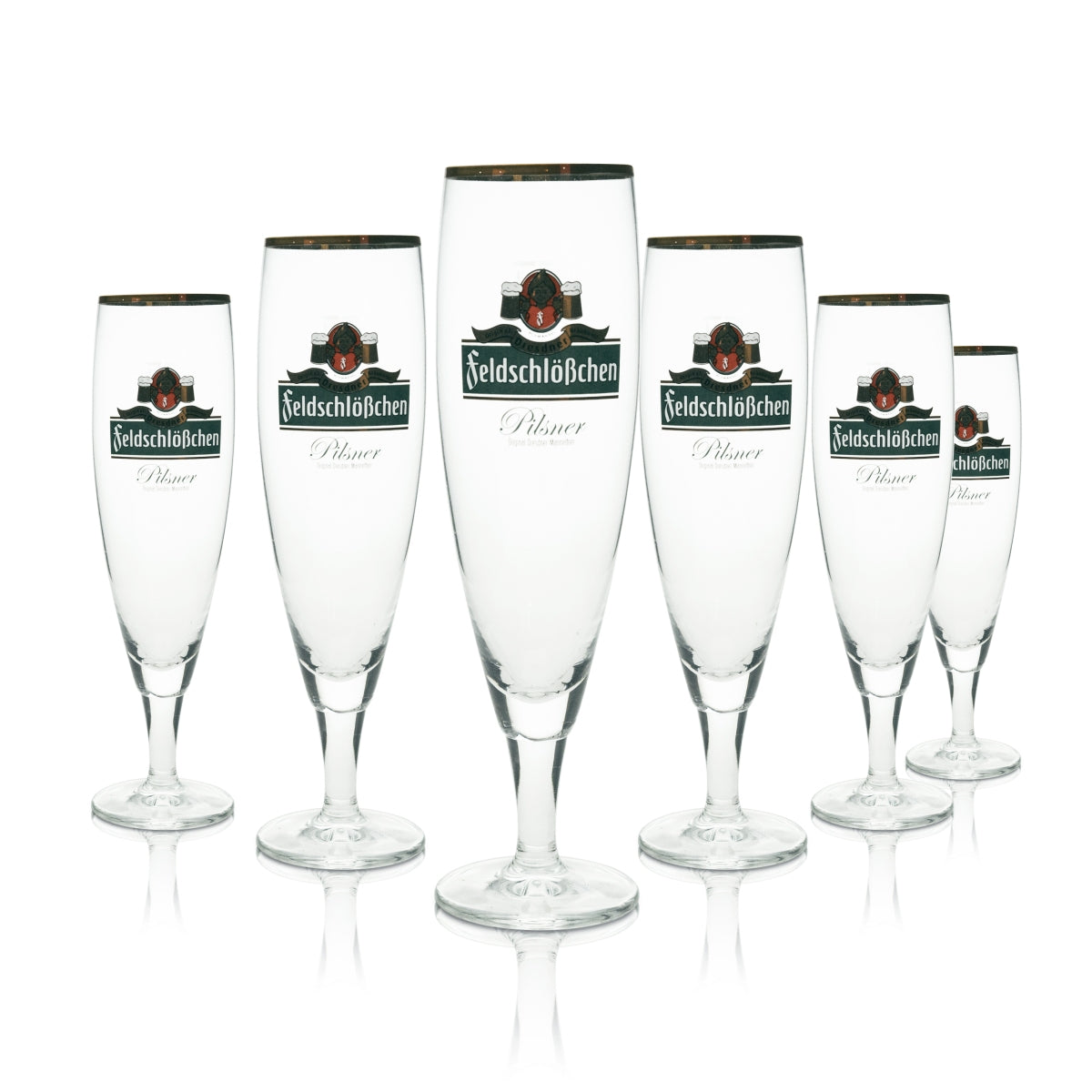 6x verre à bière Feldschlößchen 0,3 l, bord doré, logo vert Ritzenhoff