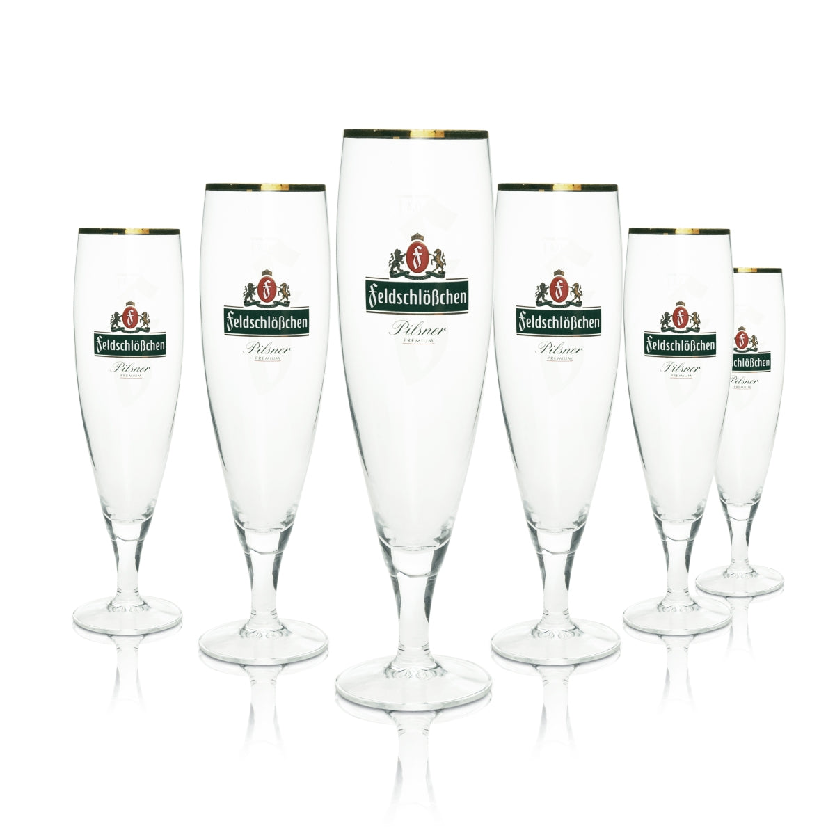 6x verre à bière Feldschlößchen 0,4 l, bord doré, logo vert Ritzenhoff