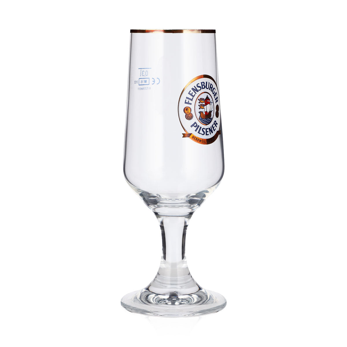 Lot de 6 verres à bière de Flensburg, 0,3 l, forme tulipe, logo doré, coupe Ritzenhoff – Vue 3