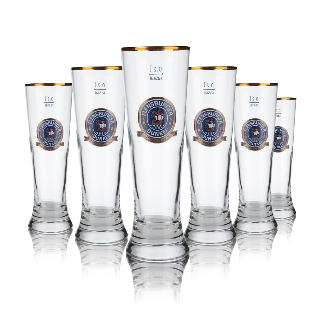 6 verres Flensburg 0,2 l Verres à bière Merkur Tulipe Pilsener Brune