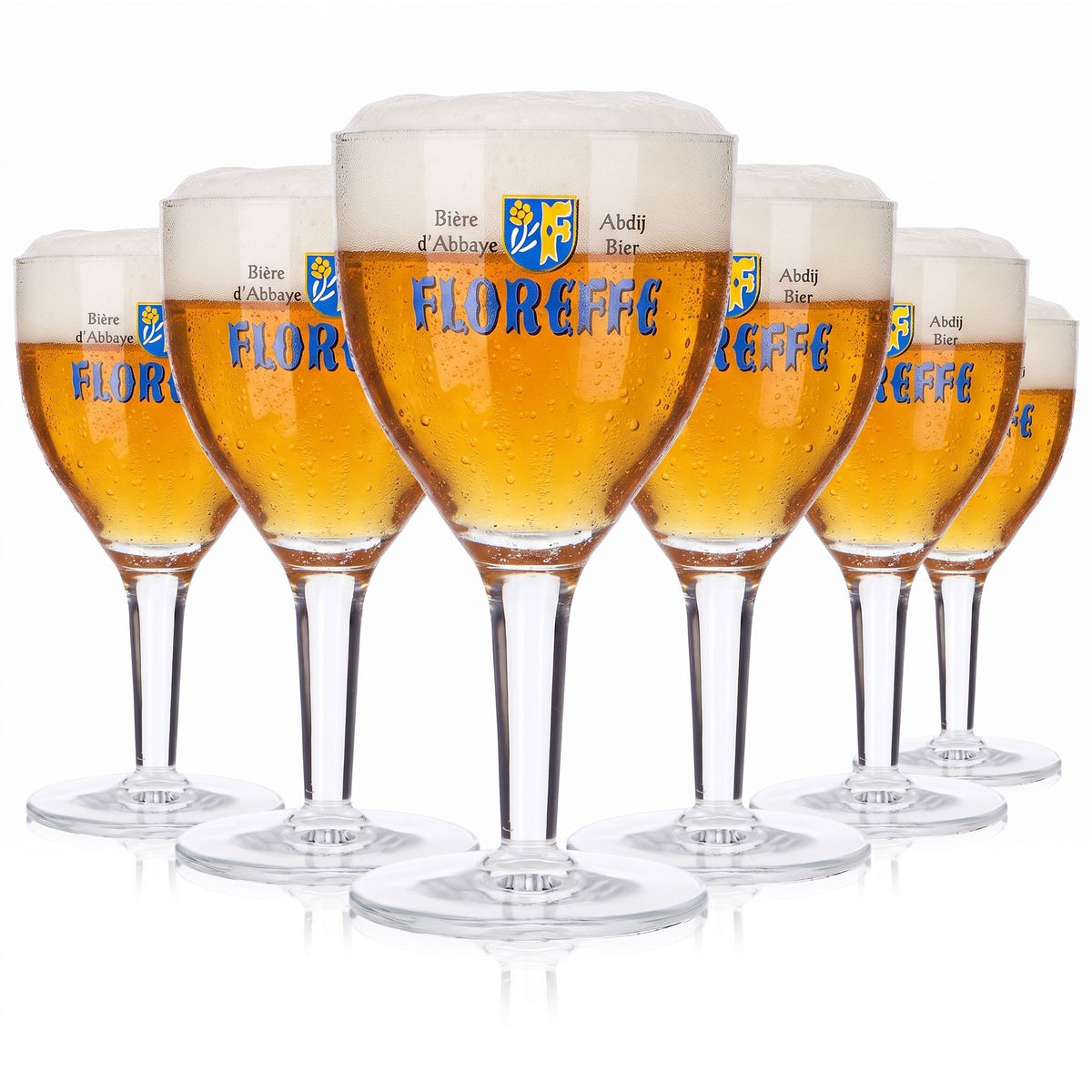Lot de 6 verres à bière Floreffe de 0,25 l, forme de coupe, logo bleu, bière d'abbaye